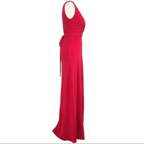 BCBGMAXAZRIA RED LONG EVENING DRAPED BELTED SLEEVELESS FLOWY DRESS - XXS - Picture 2 of 7